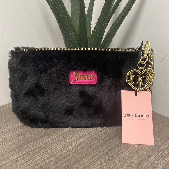 Juicy Couture Handbags - Juicy Couture Black Fur Wristlet and Keychain